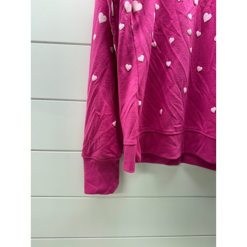 Delancey Womens Magenta Pink Puff Print Heart Raglan Sweatshirt Size S Crewneck